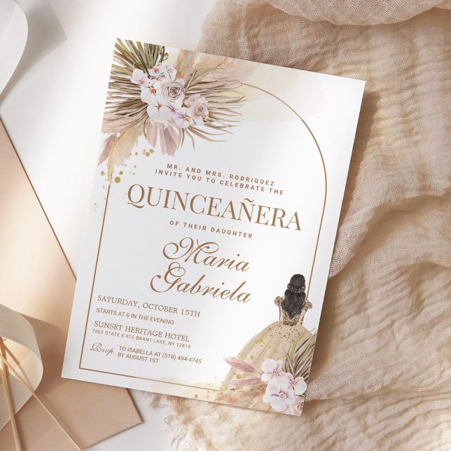 Quinceanera Boho Pampas Floral Mis Quince Anos Invitation (Creator Uploaded)
