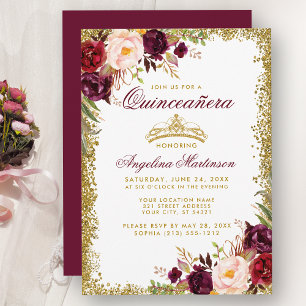 Quinceanera Bourgogne Floral Invitation B