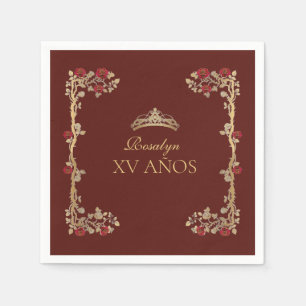Quinceanera Burgundy and Gold  Napkin