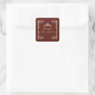 Quinceanera Burgundy and Gold  Square Sticker