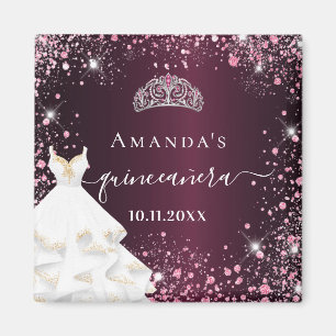 Quinceanera burgundy pink tiara dress name magnet