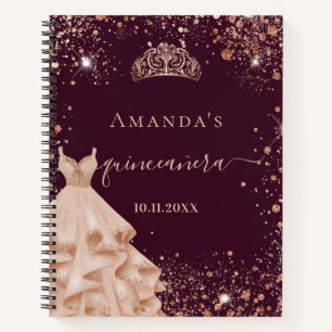 Quinceanera burgundy rose gold tiara guest book