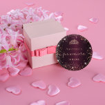 Quinceanera burgundy rose gold tiara name script 1 inch round button<br><div class="desc">For an elegant Quinceañera, 15th birthday. A burgundy background colour. Decorated with rose gold faux glitter dust and a tiara, crown. Personalize and add a name, age and a date. Quinceañera is written with a modern hand lettered style script with swashes. Can be used both as party favours or as...</div>