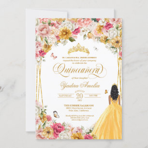 Quinceanera Butterfly Blush Pink & Yellow Floral  Invitation