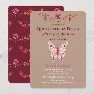 Quinceanera Butterfly Colourful Mexican Art Invitation