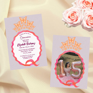 Quinceañera Butterfly Crown Squiggle Invitation