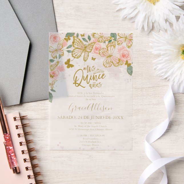 Quinceanera Butterfly Invitation Libellé espagnol (Mariage)