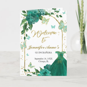 Quinceanera Butterflys Emerald Green Gown Programs