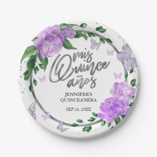 Quinceanera Butterflys Lavender Gown Paper Plate