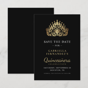 Quinceañera Calligraphy Gold Princess Tiara Crown  Save The Date