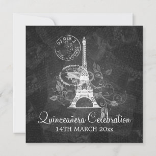 Quinceañera Celebration Party Romantic Paris Black Invitation