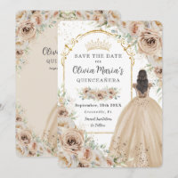 Quinceañera Champagne Beige Cream Floral Princess
