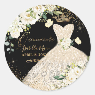 Quinceanera Champagne Gold Glitter Gown Alabaster Classic Round Sticker
