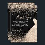 Quinceanera Champagne White Dress Faux Glitter Thank You Card<br><div class="desc">A beautiful champagne white themed elegant watercolor dress gown on a black background with faux glitter at the top and bottom of the card. 
All of the text can be personalised to suit your own requirements.</div>