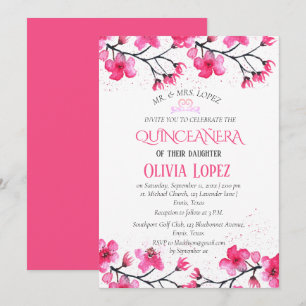 Quinceañera Cherry Blossom Floral 15th Birthday  Invitation
