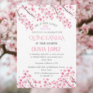 Quinceañera Cherry Blossom Floral 15th Birthday  Invitation