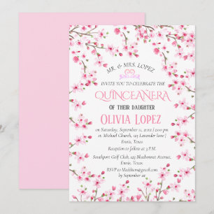 Quinceañera Cherry Blossom Floral 15th Birthday Invitation