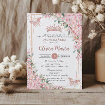 Quinceañera Cherry Blossoms Rose Gold Butterflies