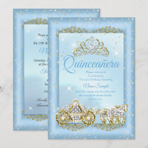 Quinceanera Cinderella Blue fairytale Carriage Invitation