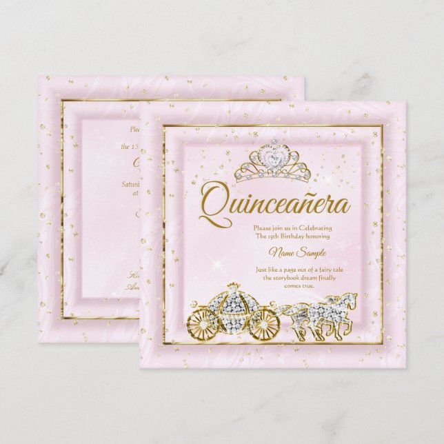 Quinceanera Cinderella Blush Pink Carriage 2 Invitation (Front/Back)