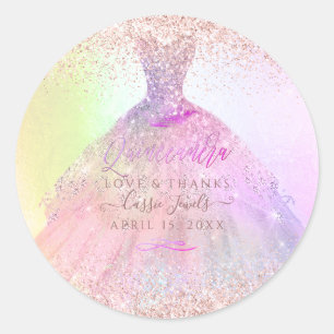 Quinceañera ,  Cotton Candy Sparkle Gown Classic Round Sticker