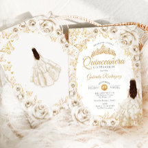 Quinceanera Cream Gold Floral
