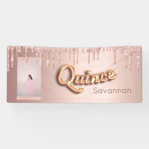 Quinceanera custom photo rose gold glitter  banner