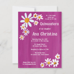 Quinceañera Cute Daisy Bouquet Handpainted Custom Invitation