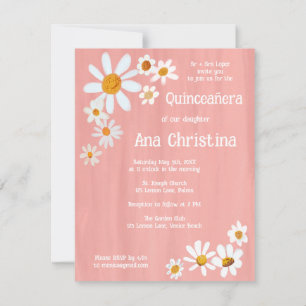 Quinceañera Cute Daisy Bouquet Handpainted Custom Invitation