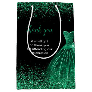 Quinceanera Dark Green Dress Faux Glitter Medium Gift Bag