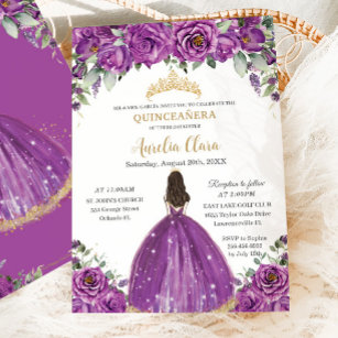 Quinceañera Dark Magenta Purple Floral Princess Invitation