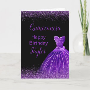 Quinceanera Dark Purple Dress Faux Glitter Card