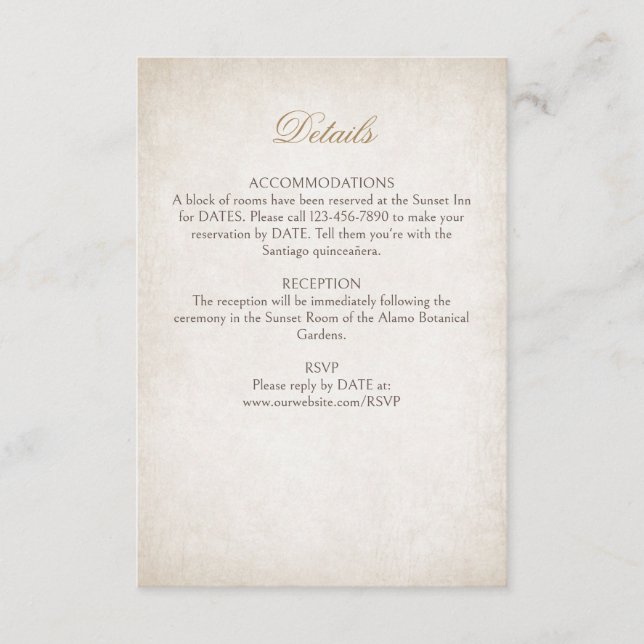 Quinceanera Details Enclosure Card (Front)