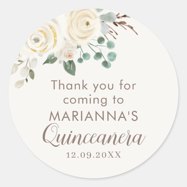 Quinceanera Dreamy White Floral Stickers (Front)
