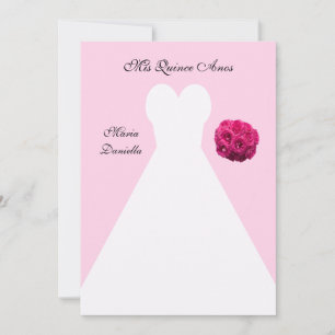Quinceanera Dress on Pink Quince Anos Invitation