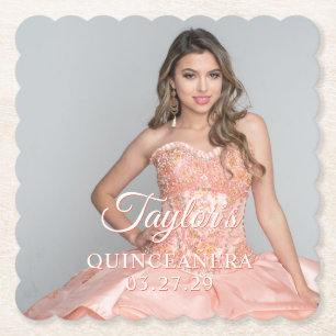 Quinceanera Dress Photo Two Colour Font Paper Coaster
