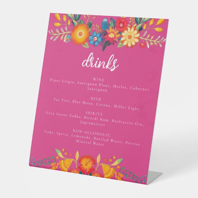 Quinceanera Drink Menu Pedestal Sign (Front)