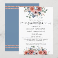 Quinceañera Dusty Blue Pink Gold Blissful Floral