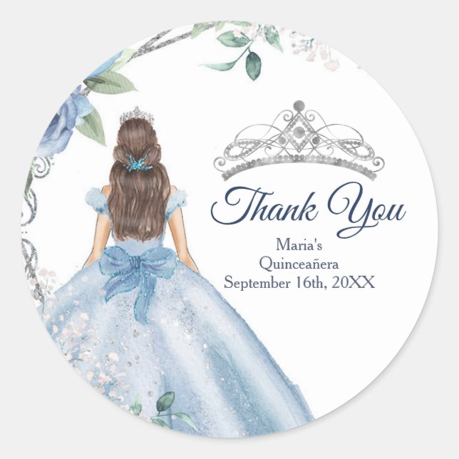 Quinceañera Dusty Blue Thank You for being here Classic Round Sticker (Front)