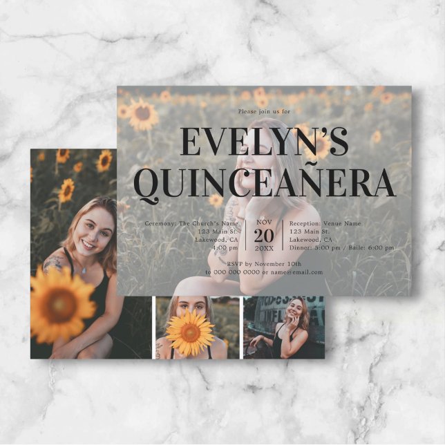 Quinceanera Elegant 5 Photo Invitation (Creator Uploaded)