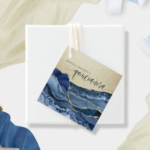 Quinceañera, Elegant Gold and Blue Agate Favour Tags