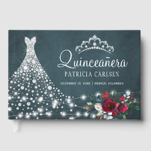 Quinceanera elegant navy diamond princess dress guest book