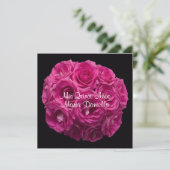 Quinceanera Elegant Pink Rose Bouquet on Black Invitation (Standing Front)