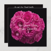 Quinceanera Elegant Pink Rose Bouquet on Black Invitation (Front/Back)