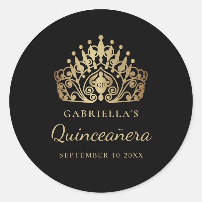 Quinceañera Elegant Princess Tiara Crown  Classic Round Sticker (Front)