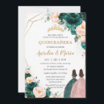 Quinceañera Emerald Green Blush Floral Twins  Invitation<br><div class="desc">Personalize this lovely quinceañera invitation with own wording easily and quickly,  simply press the customize it button to further re-arrange and format the style and placement of the text.  Matching items available in store!  (c) The Happy Cat Studio</div>