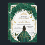 Quinceañera Emerald Green Floral Brown Princess  Invitation<br><div class="desc">Personalize this lovely quinceañera invitation with own wording easily and quickly,  simply press the customize it button to further re-arrange and format the style and placement of the text.  Matching items available in store!  (c) The Happy Cat Studio</div>