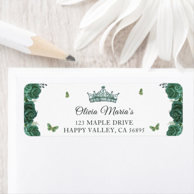 Quinceañera Emerald Green Floral Butterflies Tiara (En situation)