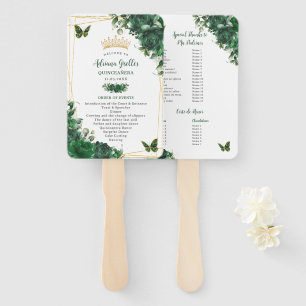 Quinceañera Emerald Green Floral Padrinos Program Hand Fan