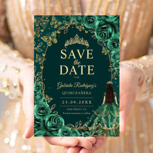 Quinceanera Emerald Green Gold Save The Date